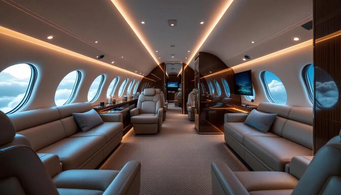 Luxury private jet cabin seating