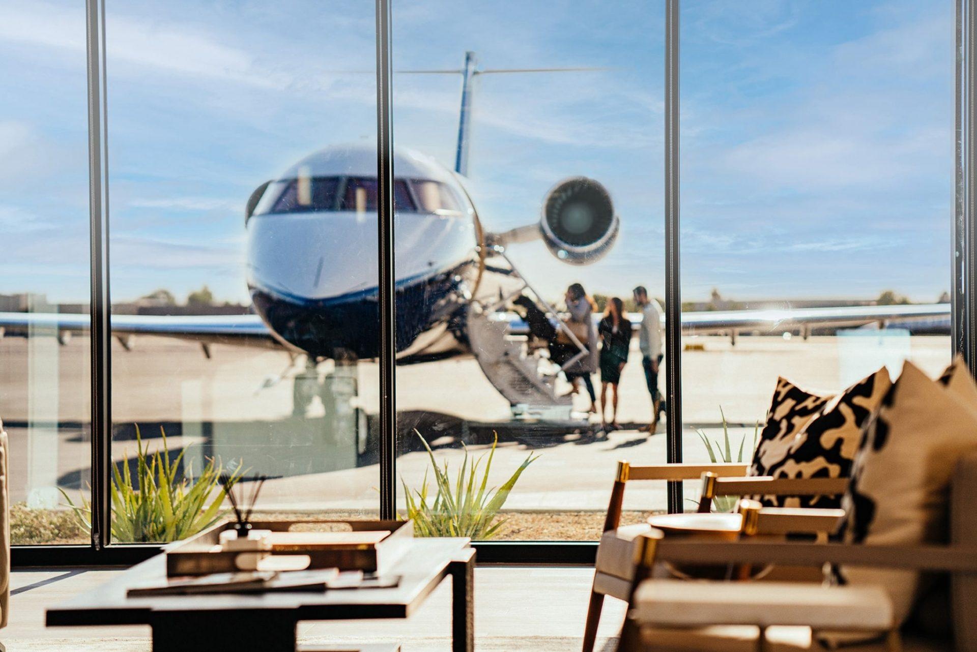 Private terminal with aircraft waiting